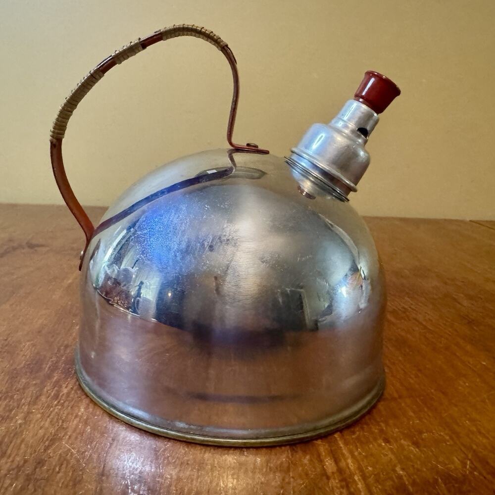 Antique Whistling Tea Kettle 1940'S Revere Ware Copper Bottom Chrome Plated